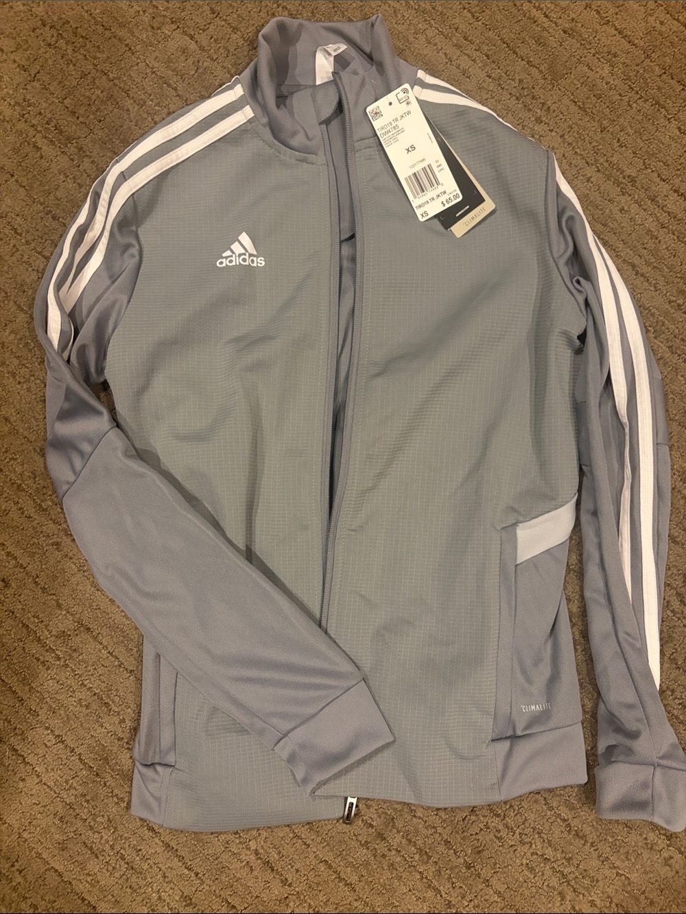 adidas Light Gray Men's Performance Track Jacket with White Stripes